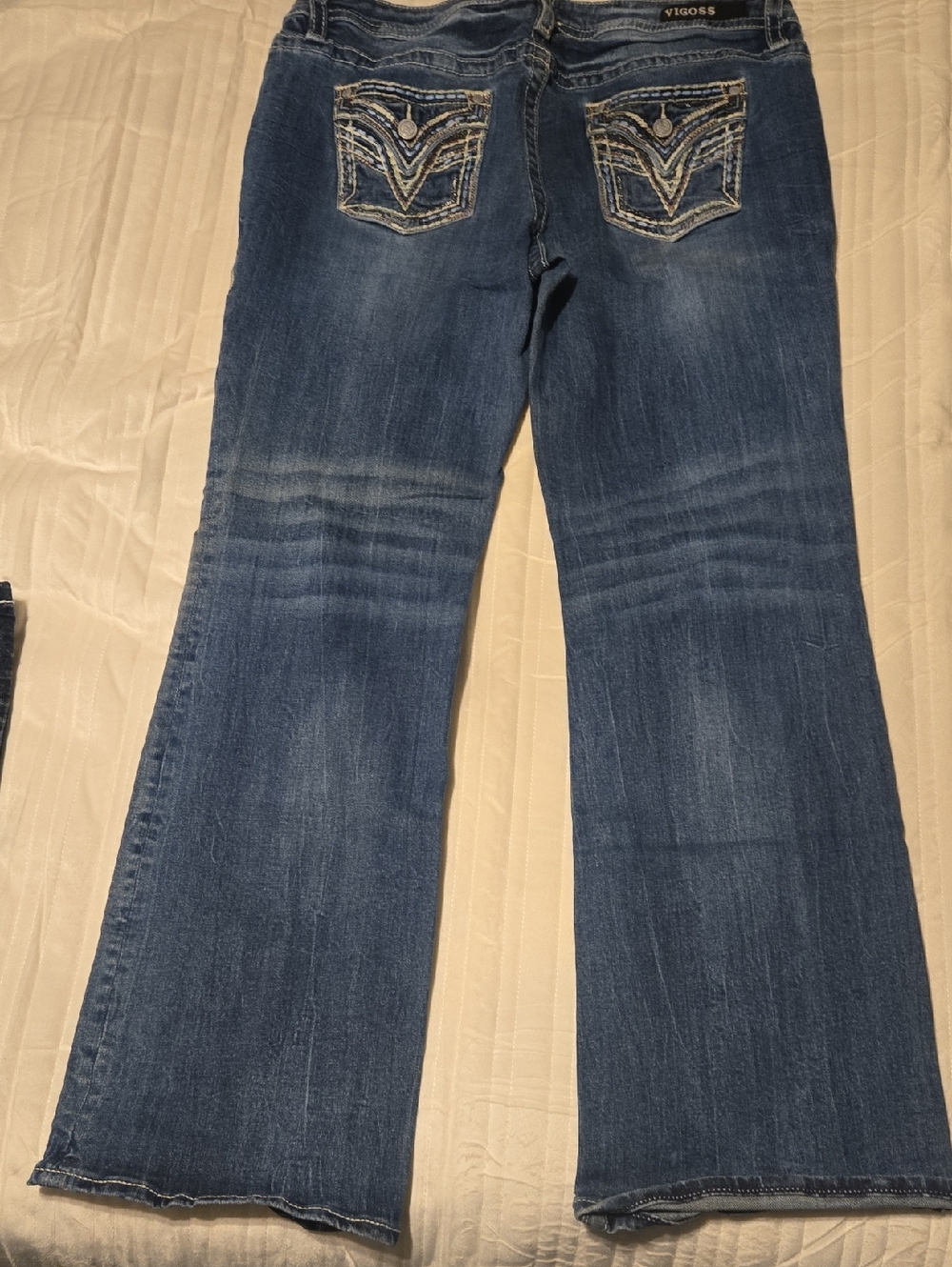 Vigoss Dark Blue Flare Jeans with Embroidered Back Pockets